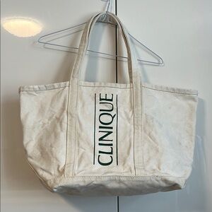 Clinique Large Cream Canvas Tote Beach Bag with Logo